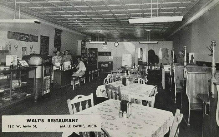 Walts Restaurant - Old Post Card View Of Interior (newer photo)